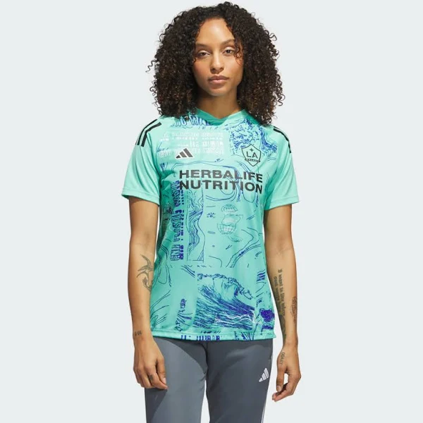 LA Galaxy Women's 23 adidas Teal One Planet Jersey - Image 4