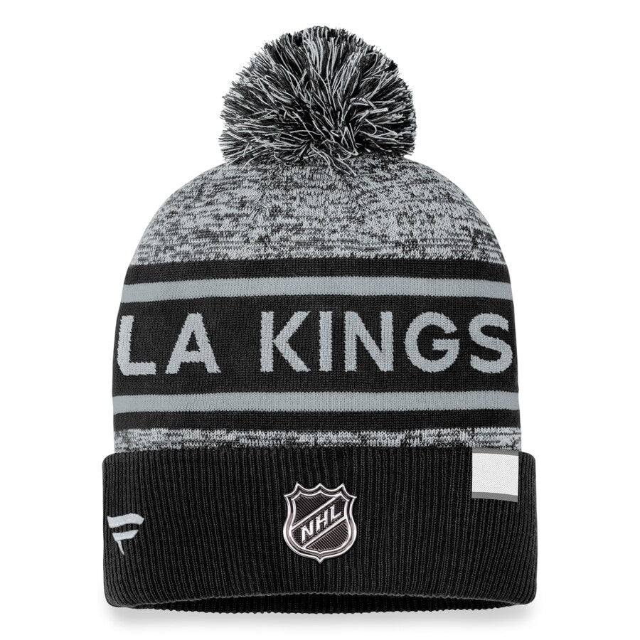 LA Kings Fanatics Authentic Pro Rink Heathered Cuffed Pom Black/ Grey Knit Beanie - Image 2